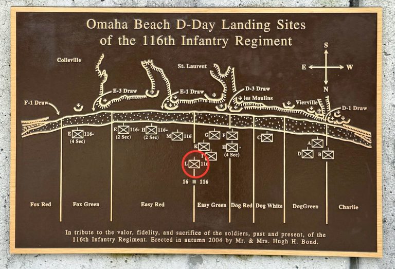 OMAHA BEACH D-DAY LANDING SITIES OF THE 116TH INFANTRY REGIMENT WAR MEMORIAL PLAQUE
