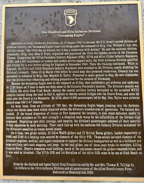 ONE HUNDRED AND FIRST AIRBORNE DIVISION WAR MEMORIAL PLAQUE