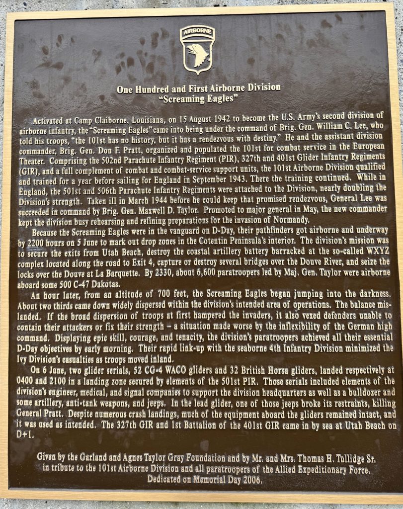 ONE HUNDRED AND FIRST AIRBORNE DIVISION WAR MEMORIAL PLAQUE