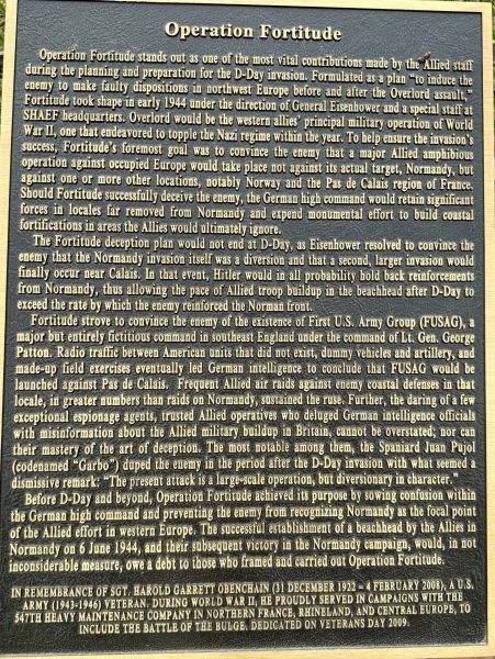 OPERATION FORTITUDE WAR MEMORIAL PLAQUE