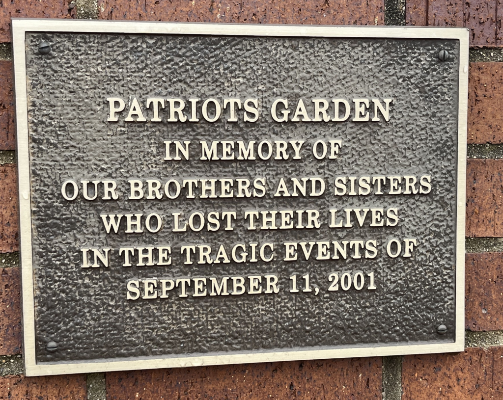 PATRIOTS GARDEN SEPTEMBER 11, 2001 MEMORIAL PLAQUE