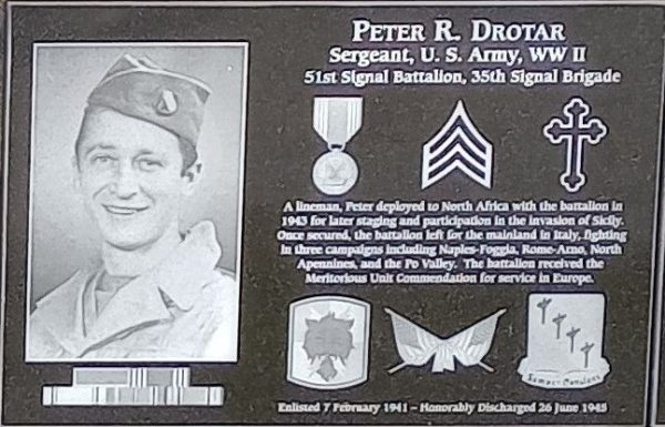 PETER R. DROTAR WAR MEMORIAL PLAQUE