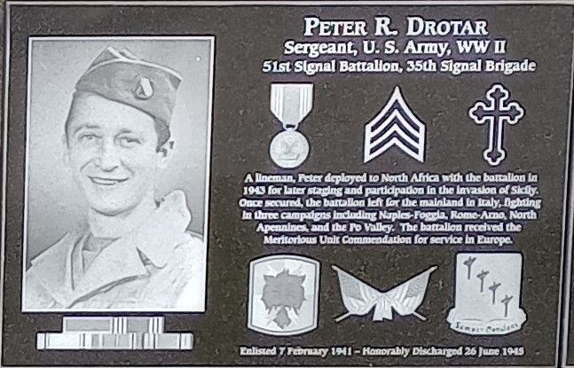 PETER R. DROTAR WAR MEMORIAL PLAQUE
