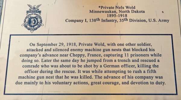 PRIVATE NELS WOLD MEDAL OF HONOR MEMORIAL PLAQUE