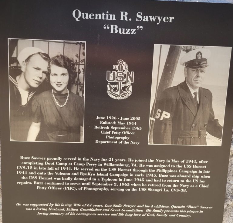 QUENTIN R. SAWYER WAR MEMORIAL PLAQUE