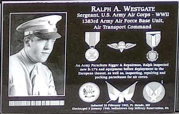 RALPH A. WESTGATE WAR MEMORIAL PLAQUE