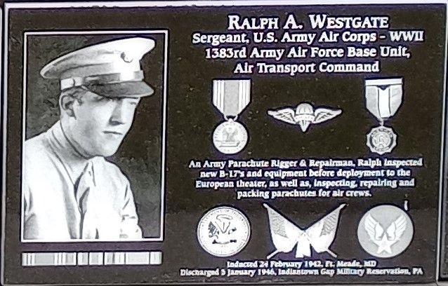 RALPH A. WESTGATE WAR MEMORIAL PLAQUE