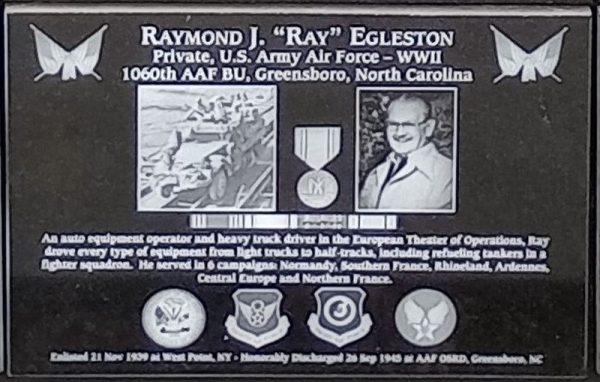 RAYMOND J. “RAY” EGLESTON WAR MEMORIAL PLAQUE