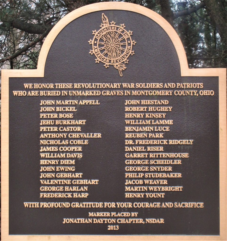 REVOLUTIONARY WAR SOLDIER AND PATRIOTS BURIED IN MONTGOMERY COUNTY MEMORIAL PLAQUE