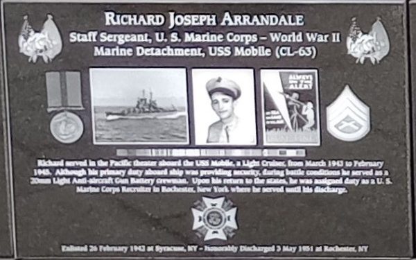 RICHARD JOSEPH ARRANDALE WAR MEMORIAL PLAQUE
