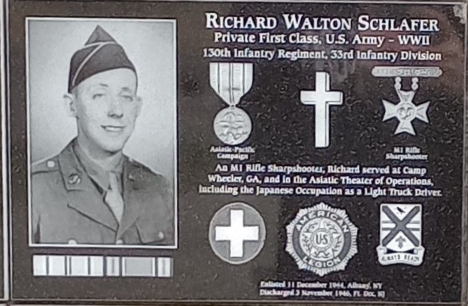 RICHARD WALTON SCHLAFER WAR MEMORIAL PLAQUE