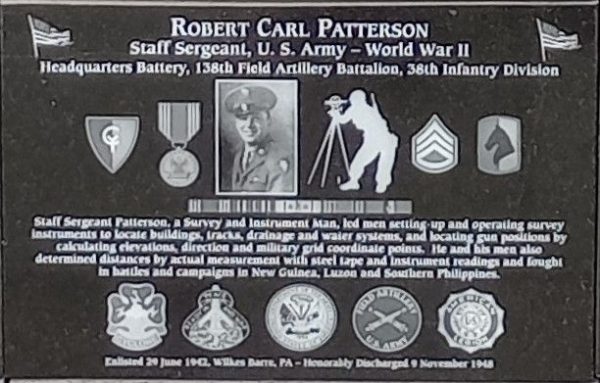 ROBERT CARL PATTERSON WAR MEMORIAL PLAQUE
