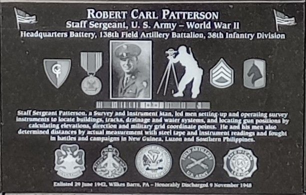 ROBERT CARL PATTERSON WAR MEMORIAL PLAQUE