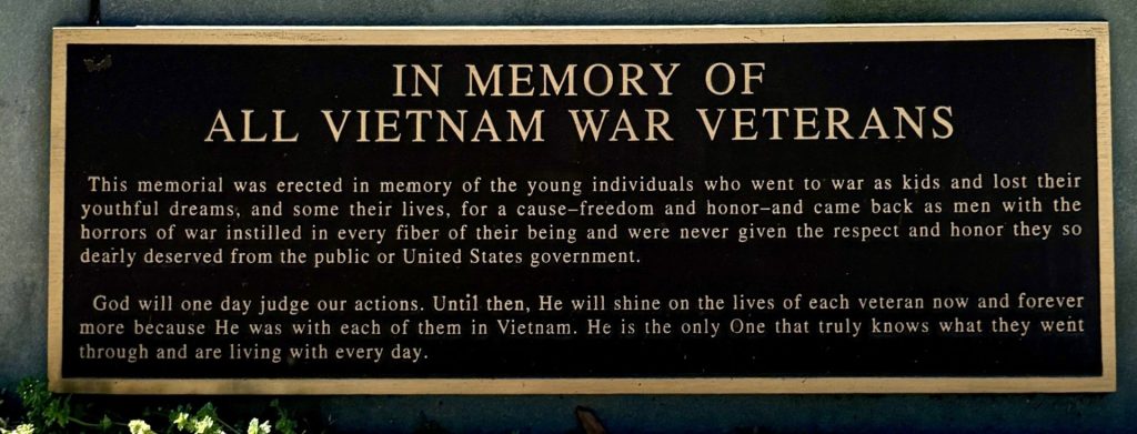 ROSEWOOD MEMORIAL PARK ALL VIETNAM WAR VETERANS MEMORIAL PLAQUE
