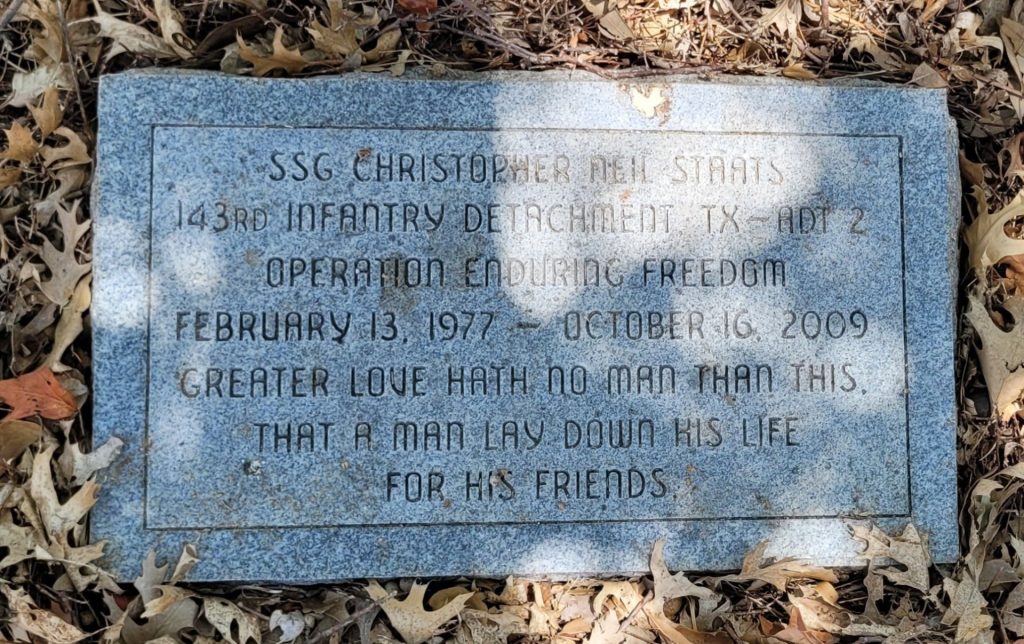 SSG CHRISTOPHER NEIL STAATS WAR MEMORIAL TREE STONE