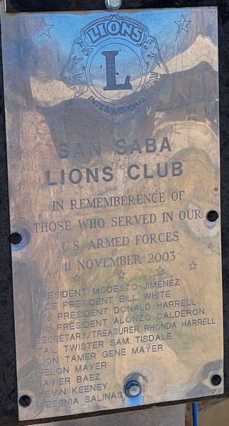 SAN SABA LIONS CLUB FLAG MEMORIAL PLAQUE