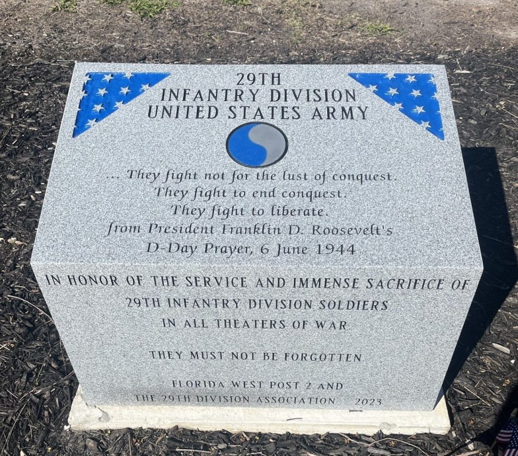 SARASOTA NATIONAL CEMETERY 29TH INFANTRY DIVISION WAR MEMORIAL