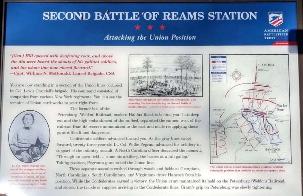 SECOND BATTLE OF REAMS STATION ATTACKING THE UNION POSITION WAR MEMORIAL PANEL
