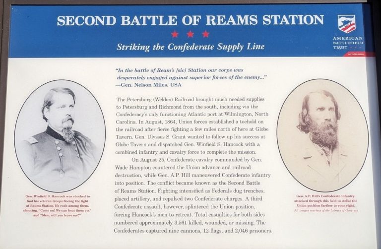 SECOND BATTLE OF REAMS STATION STRIKING THE CONFEDERATE SUPPLY LINE WAR MEMORIAL PANEL
