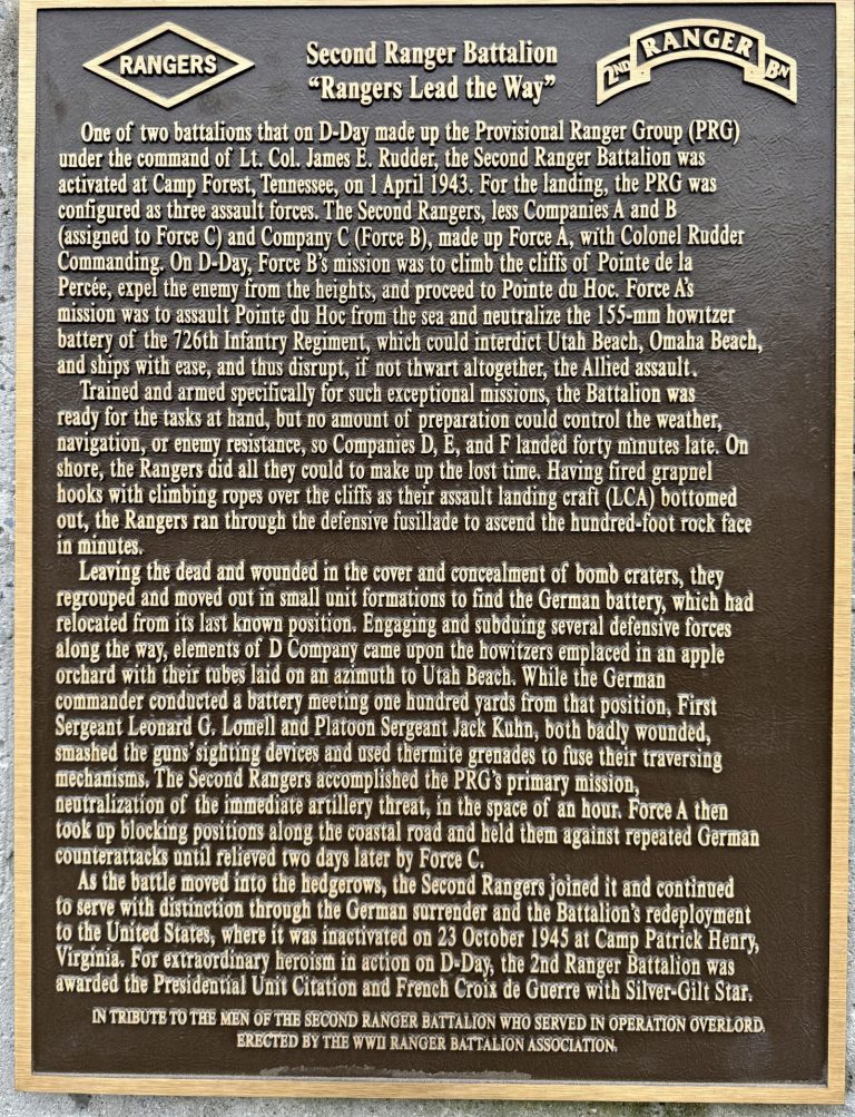 SECOND RANGER BATTALION WAR MEMORIAL PLAQUE