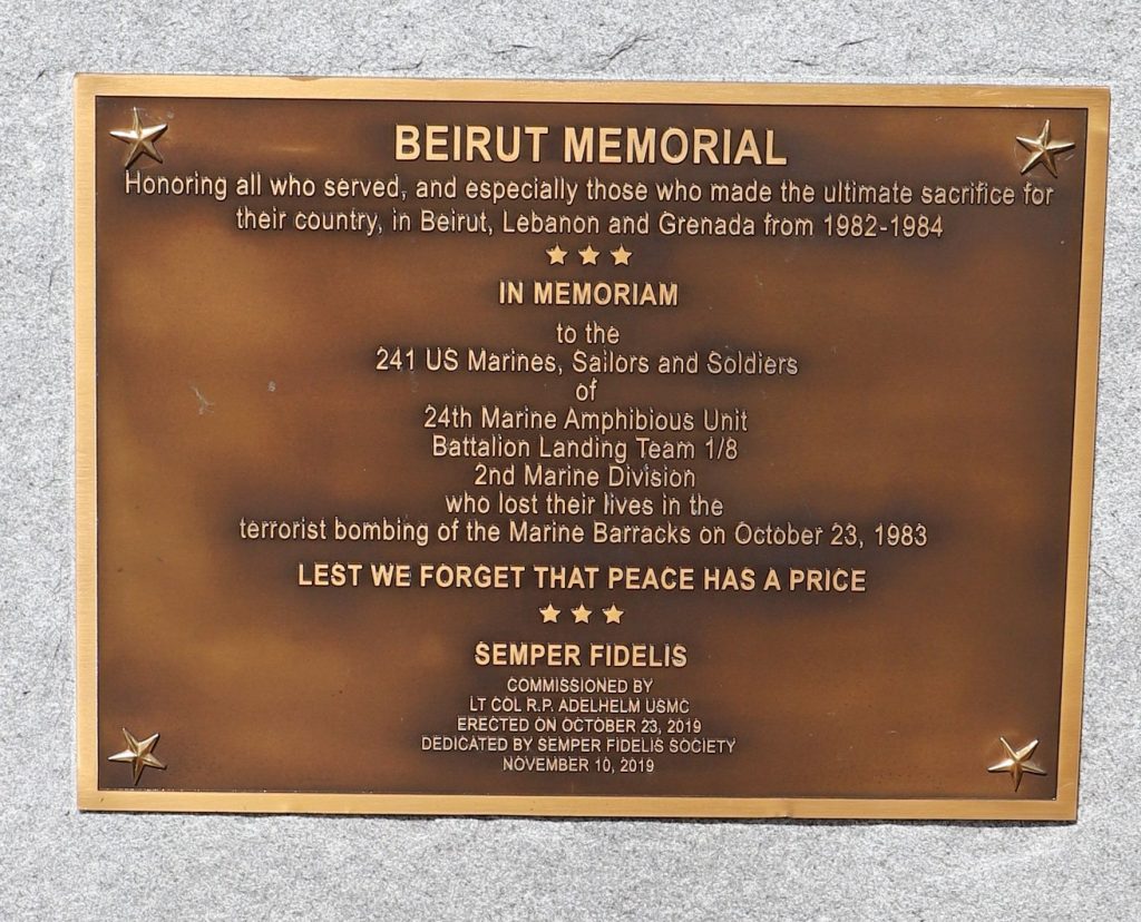 SEMPER FIDELS SOCIETY BEIRUT MEMORIAL PLAQUE