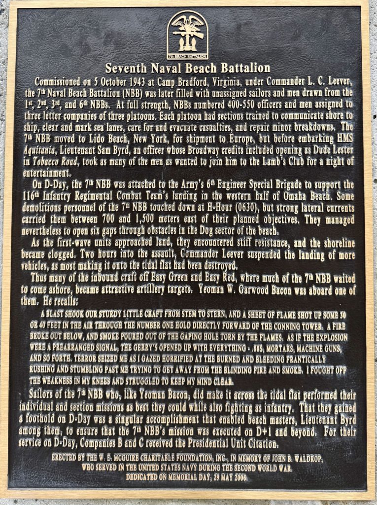 SEVENTH NAVAL BEACH BATTALION WAR MEMORIAL PLAQUE