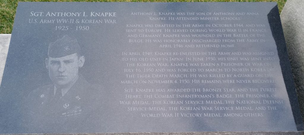SGT. ANTHONY L. KNAPLE WAR MEMORIAL STONE