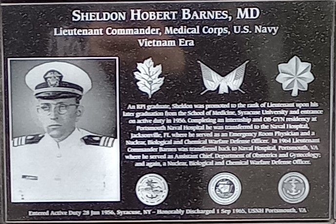 SHELDON HOBERT BARNES, MD WAR MEMORIAL PLAQUE