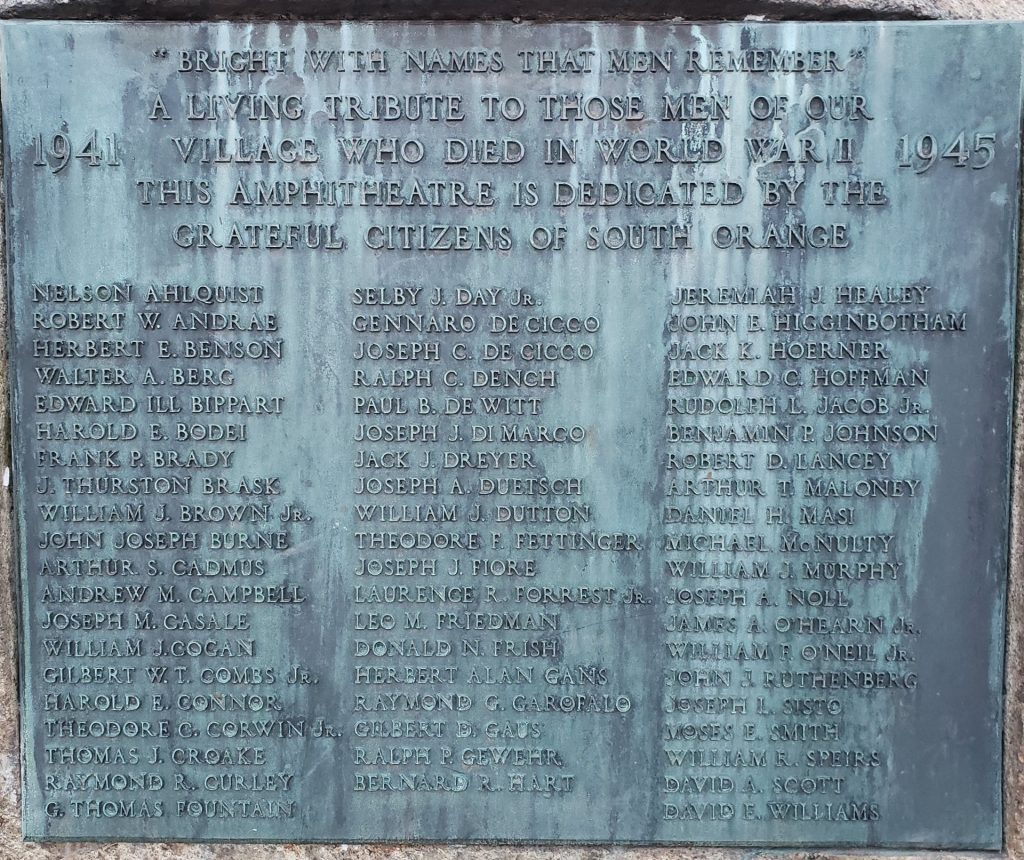 SOUTH ORANGE WAR MEMORIAL ROCK PLAQUE A