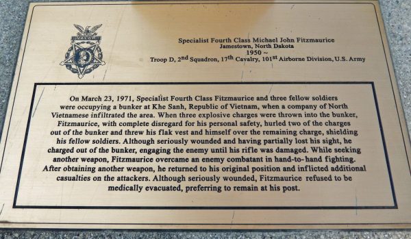 SPECIALIST FOURTH CLASS MICHAEL JOHN FITZMAURICE MEDAL OF HONOR MEMORIAL PLAQUE