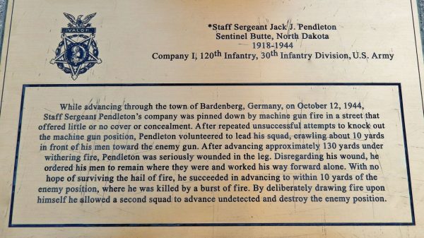 STAFF SERGEANT JACK J. PENDLETON MEDAL OF HONOR MEMORIAL PLAQUE