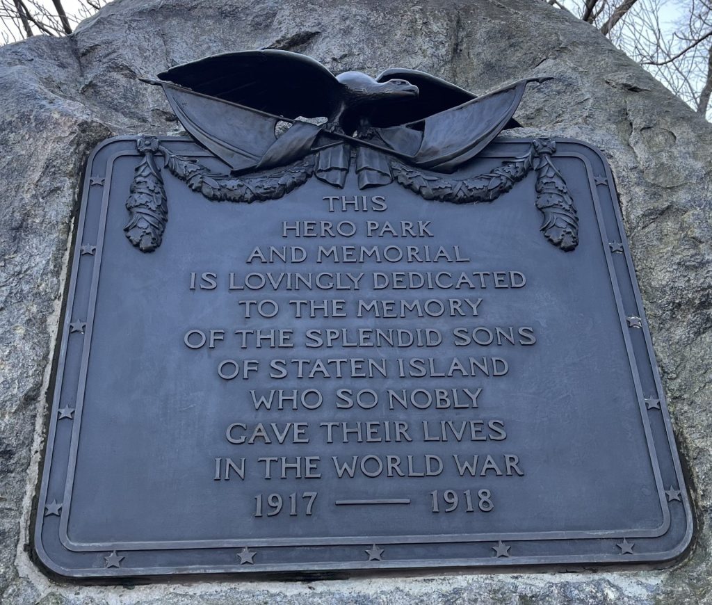 STATEN ISLAND WORLD WAR I MEMORIAL PLAQUE A