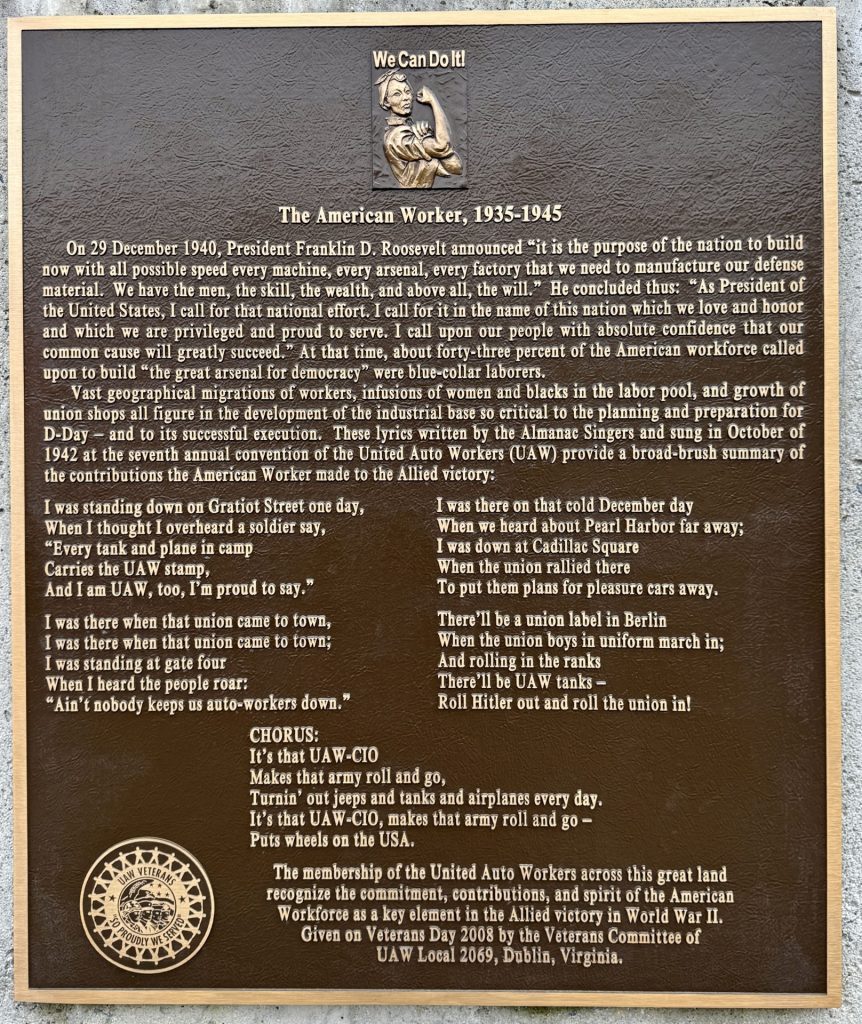 THE AMERICAN WORKER 1939-1945 MEMORIAL PLAQUE