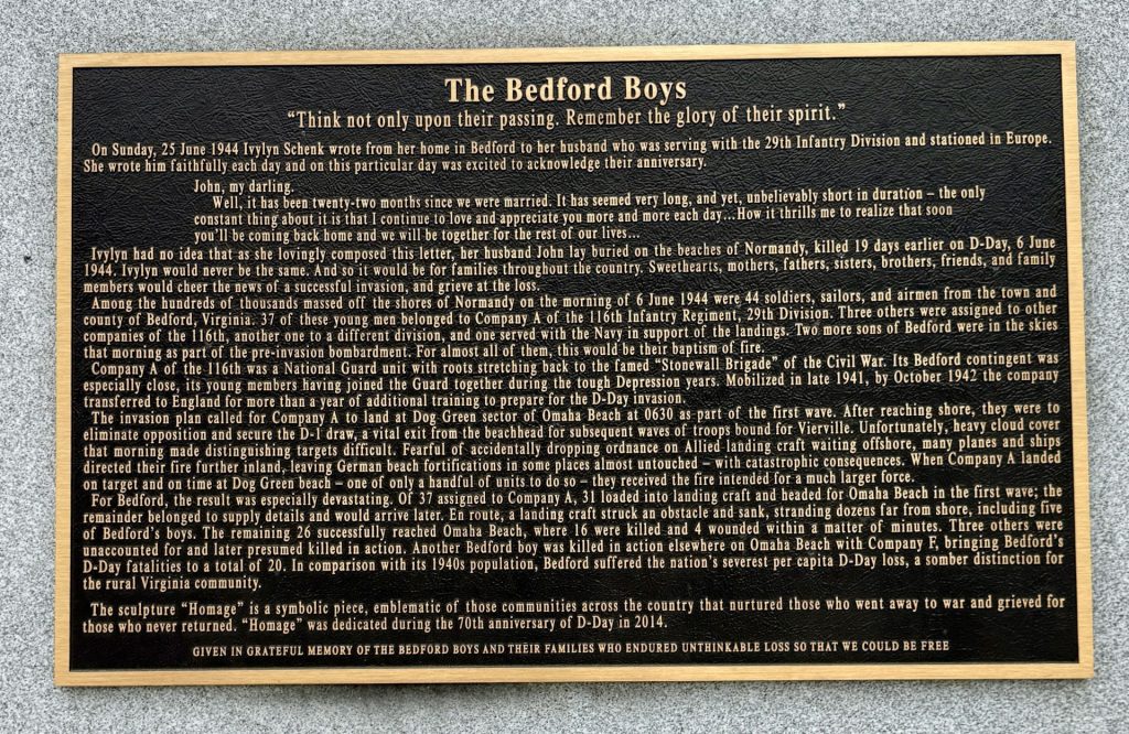 THE BEDFORD BOYS WAR MEMORIAL PLAQUE