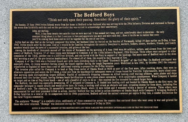 THE BEDFORD BOYS WAR MEMORIAL PLAQUE