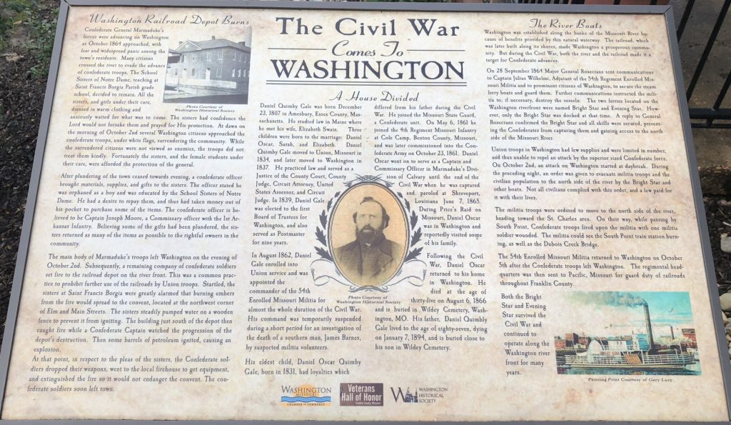 THE CIVIL WAR COMES TO WASHINGTON WAR MEMORIAL PANEL