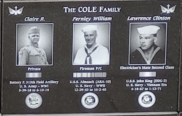 THE COLE FAMILY WAR MEMORIAL PLAQUE