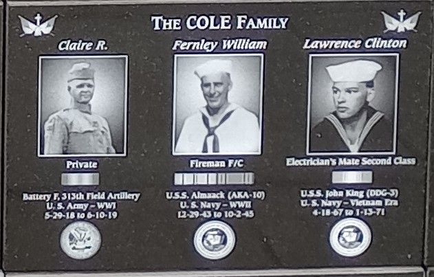 THE COLE FAMILY WAR MEMORIAL PLAQUE