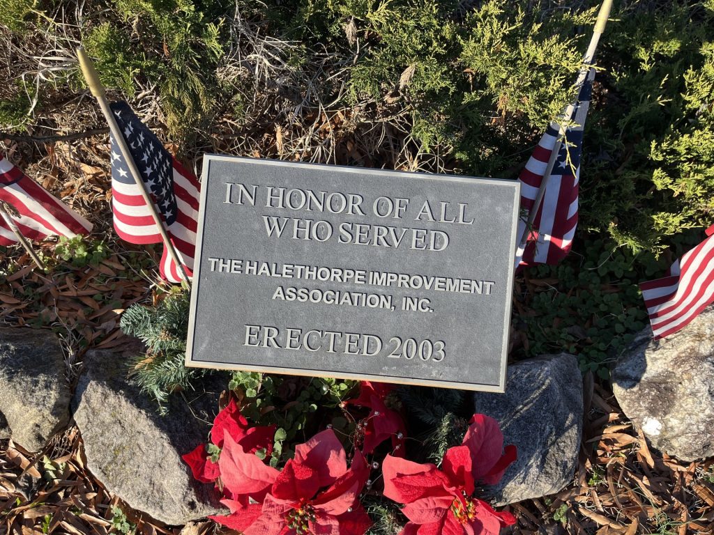 THE HALETHORPE IMPROVEMENT ASSOCIATION VETERANS MEMORIAL PLAQUE