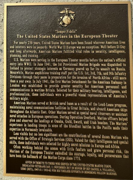 THE UNITED STATES MARINES IN THE EUROPEAN THEATER WAR MEMORIAL PLAQUE