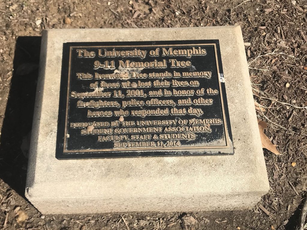 THE UNIVERSITY OF MEMPHIS 9-11 MEMORIAL TREE PLAQUE