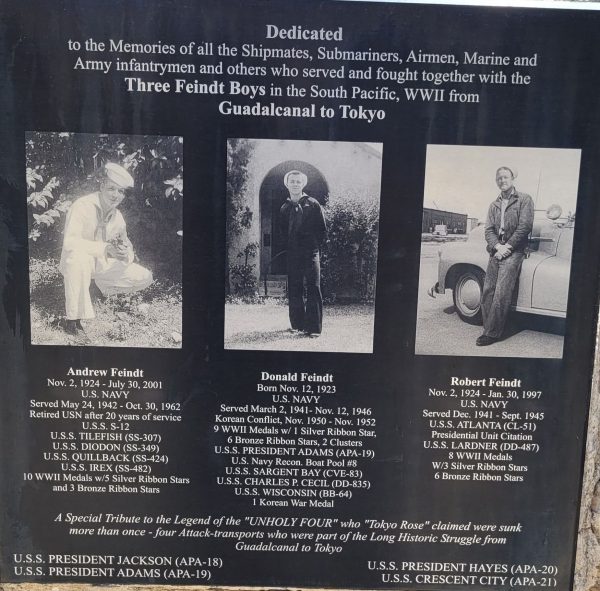 THREE FEINDT BOYS WAR MEMORIA PLAQUE