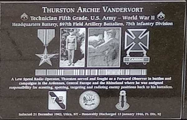 THURSTON ARCHIE VANDERVOT WAR MEMORIAL PLAQUE