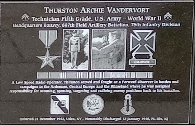 THURSTON ARCHIE VANDERVOT WAR MEMORIAL PLAQUE