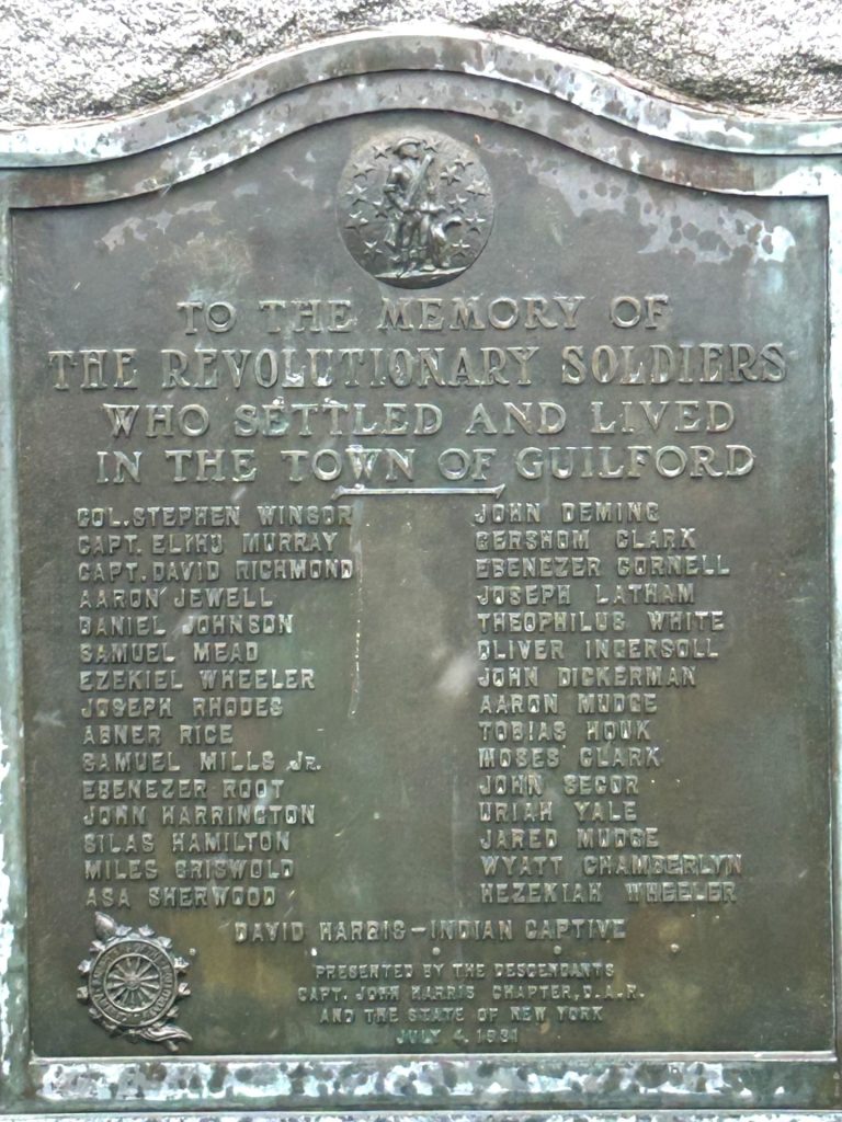 TOWN OF GUILFORD REVOLUTIONARY SOLDIERS WAR MEMORIAL PLAQUE