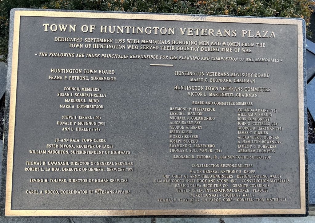 TOWN OF HUNTINGTON VETERANS PLAZA PLAQUE A
