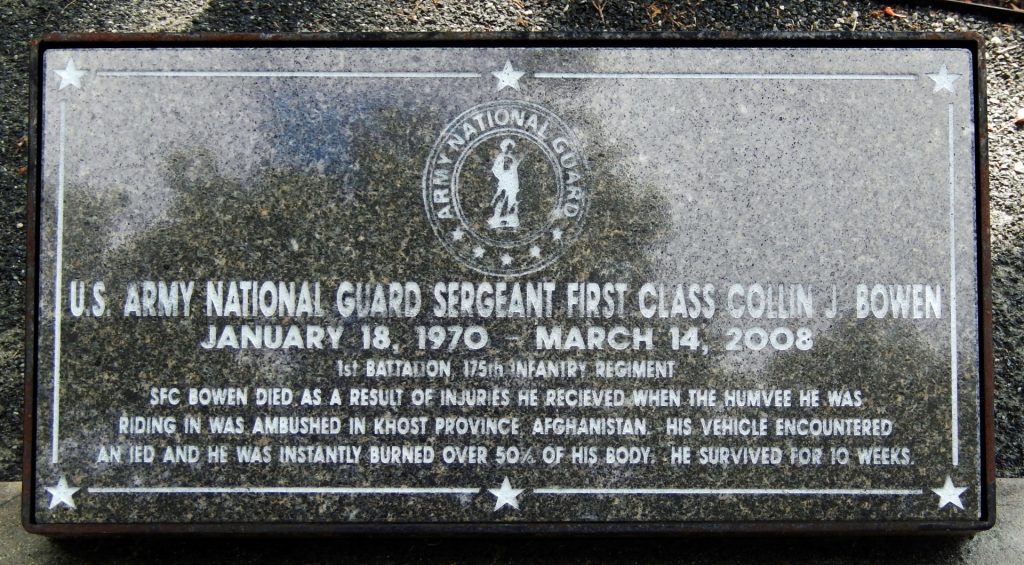 U.S. ARMY NATIONAL GUARD SERGEANT FIRST CLASS COLLIN J. BOWEN WAR MEMORIAL TREE STONE