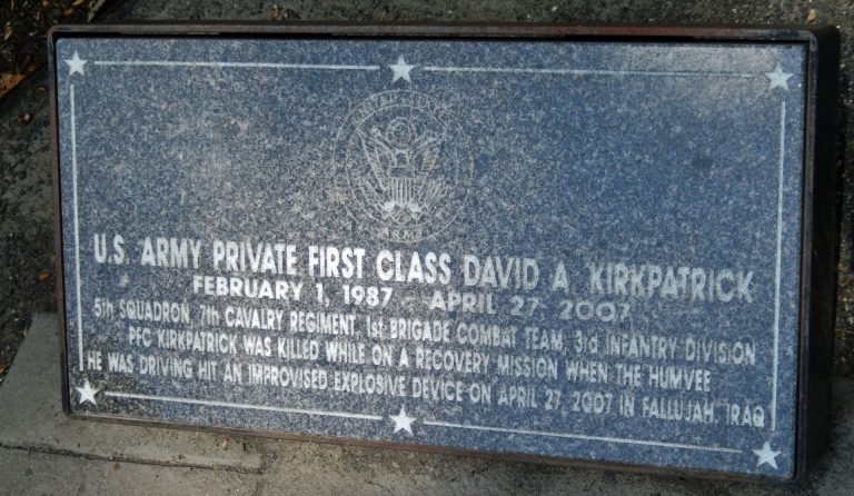 U.S. ARMY PRIVATE FIRST CLASS DAVID A. KIRKPATRICK WAR MEMORIAL TREE STONE