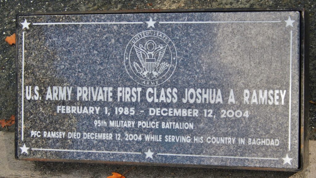 U.S. ARMY PRIVATE FIRST CLASS JOSHUA A. RAMSEY WAR MEMORIA TREE STONE