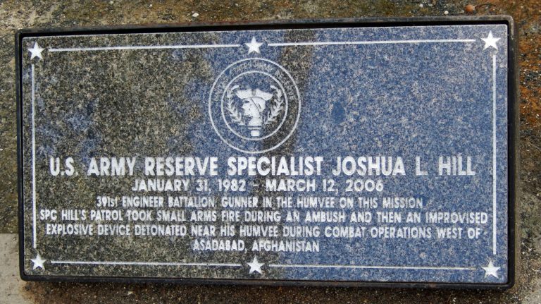 U.S. ARMY RESERVE SPECIALIST JOSHUA L. HILL WAR MEMORIAL TREE STONE